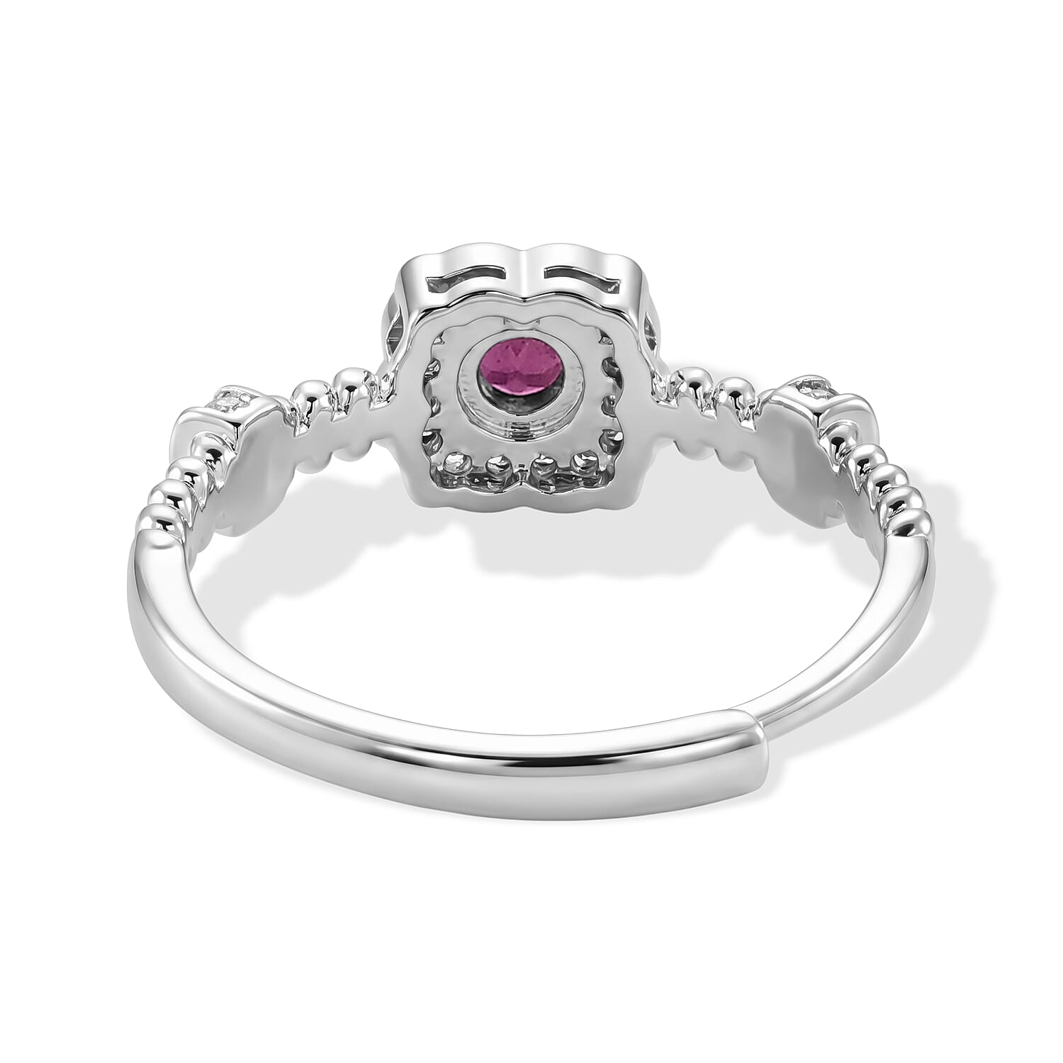 Rhodolite Garnet and Simulated Diamond 1.50 ctw Ring in Silvertone (Adjustable)