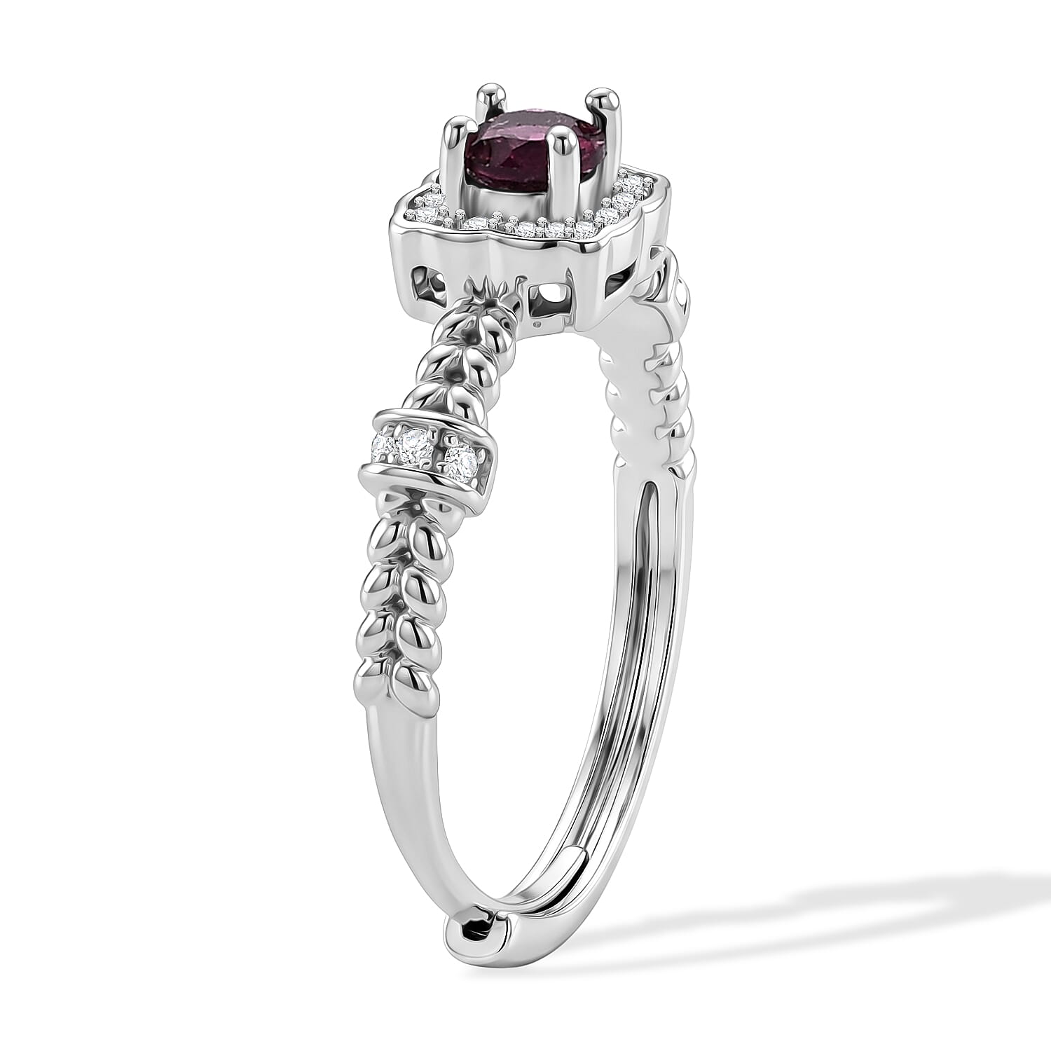 Rhodolite Garnet and Simulated Diamond 1.50 ctw Ring in Silvertone (Adjustable)