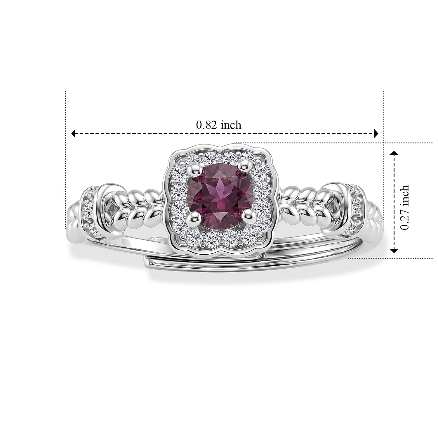 Rhodolite Garnet and Simulated Diamond 1.50 ctw Ring in Silvertone (Adjustable)
