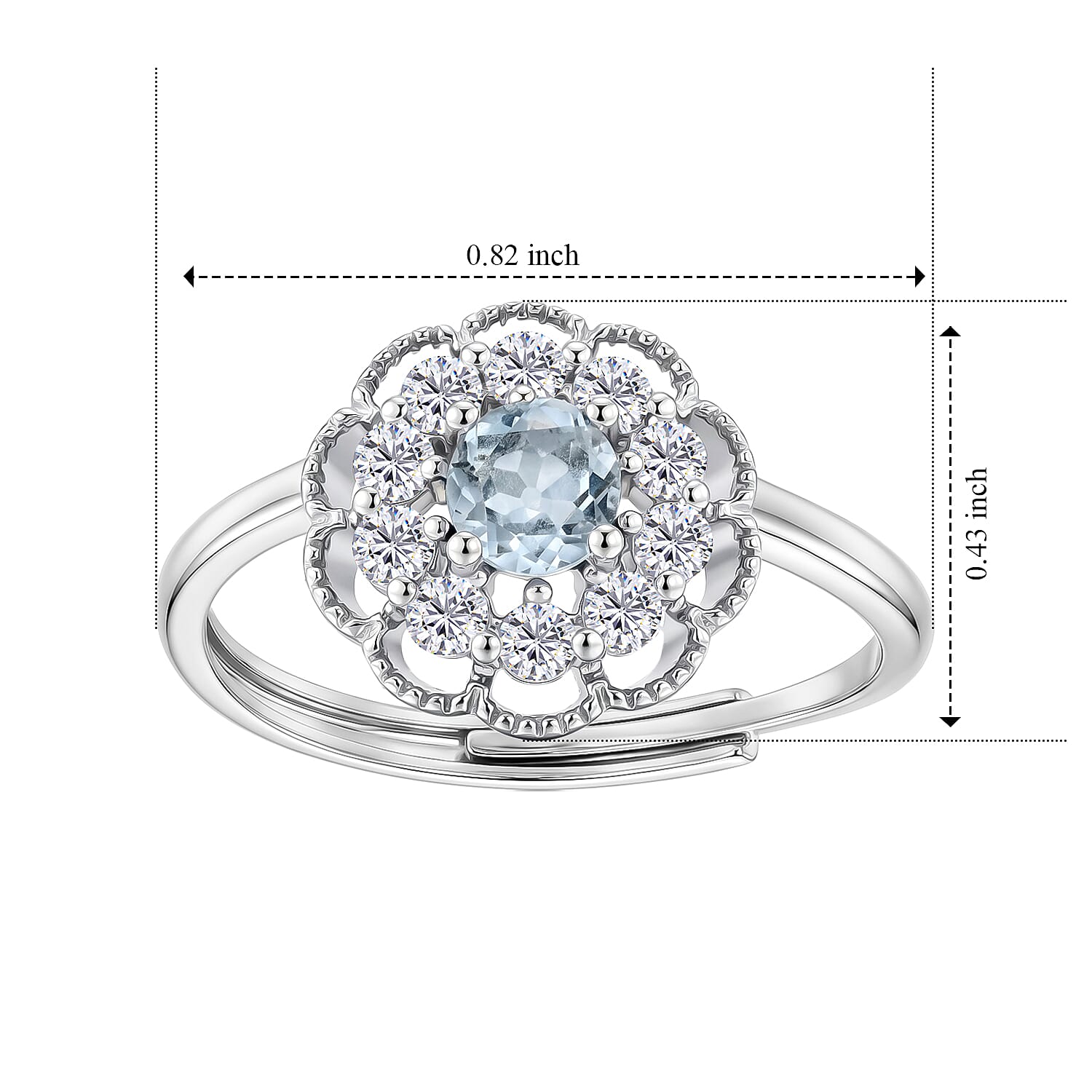 Aquamarine and Simulated Diamond 2.00 ctw Ring in Silvertone (Adjustable)