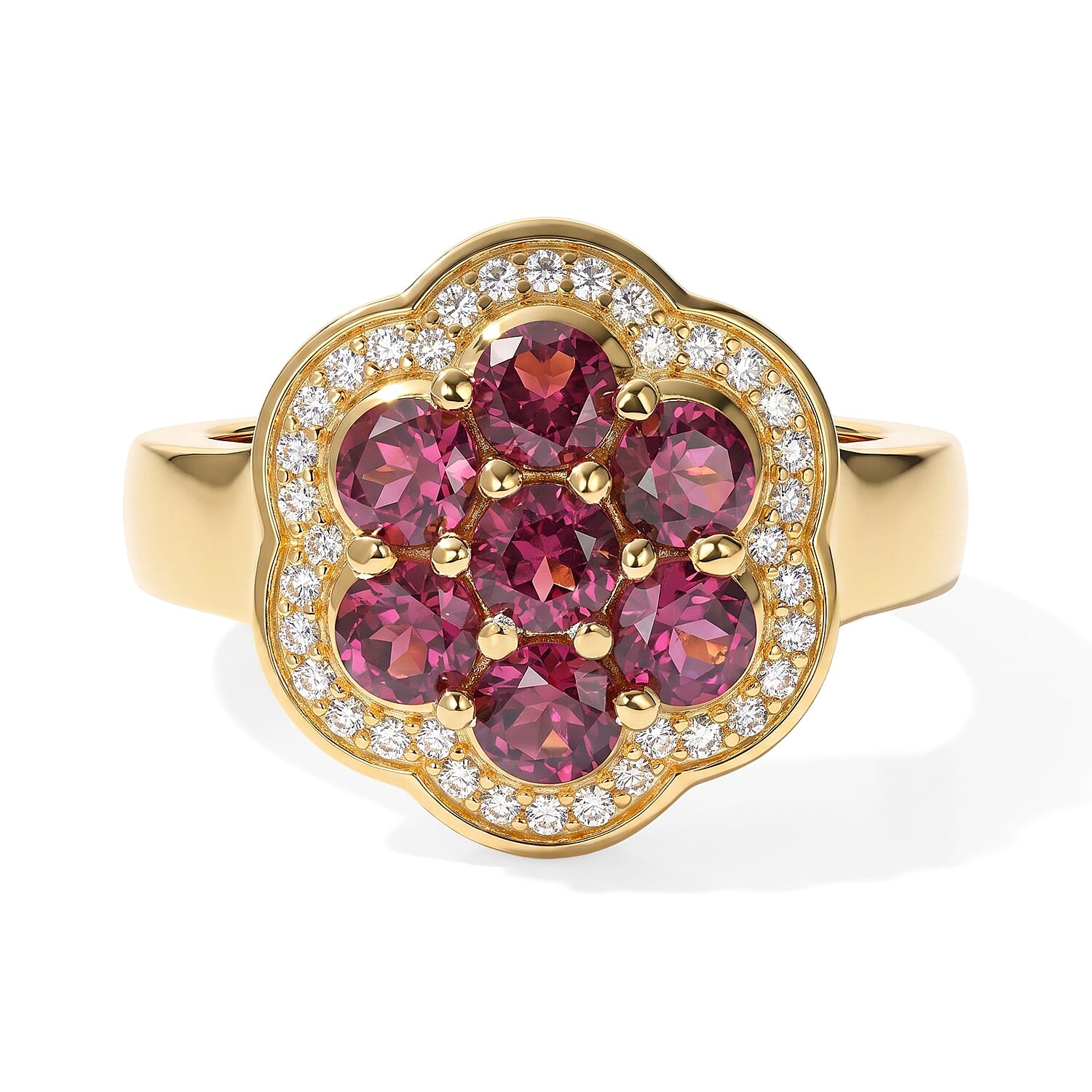 EverTrue AAA Radiant Ember Garnet and Moissanite 1.75 ctw Ring in 18K YG Plated (Size 10.0)