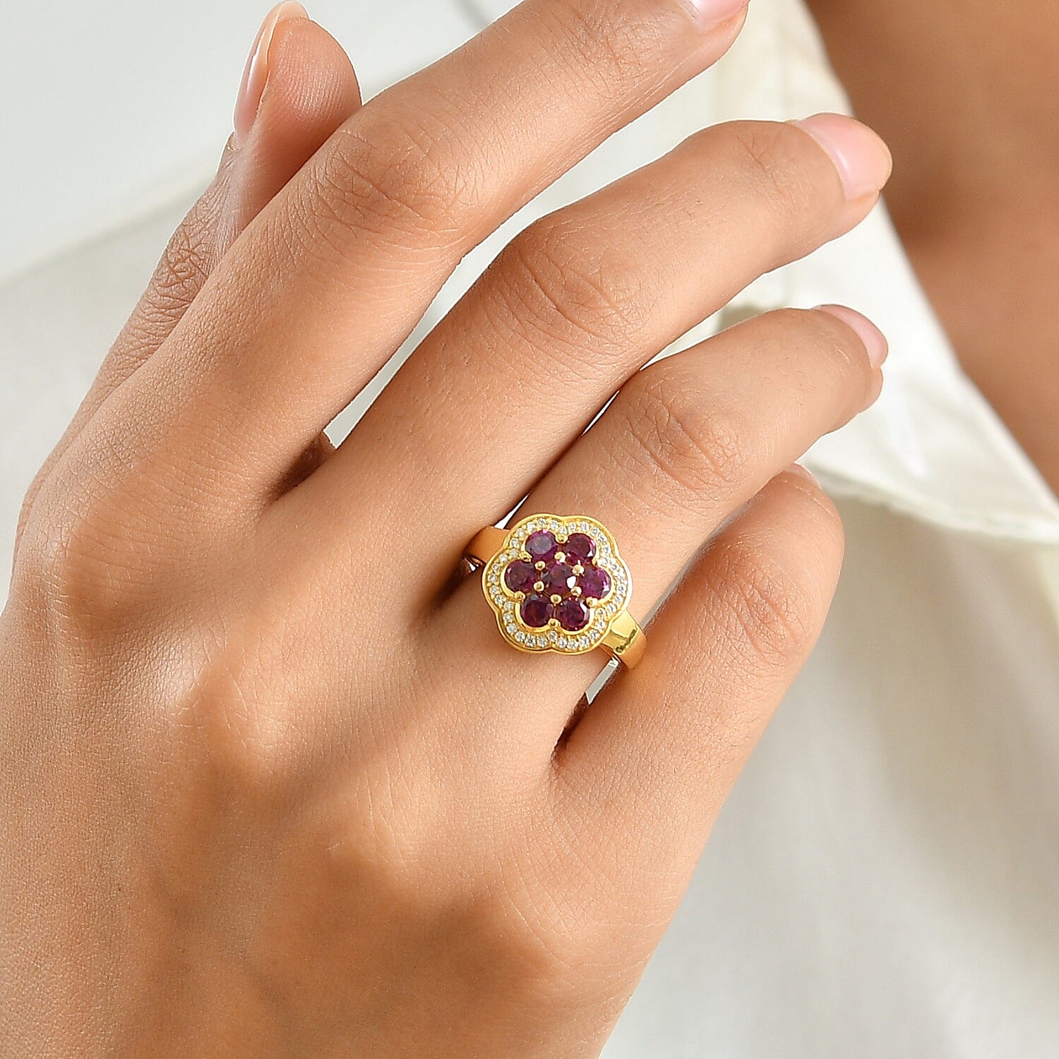 EverTrue AAA Radiant Ember Garnet and Moissanite 1.75 ctw Ring in 18K YG Plated (Size 8.0)