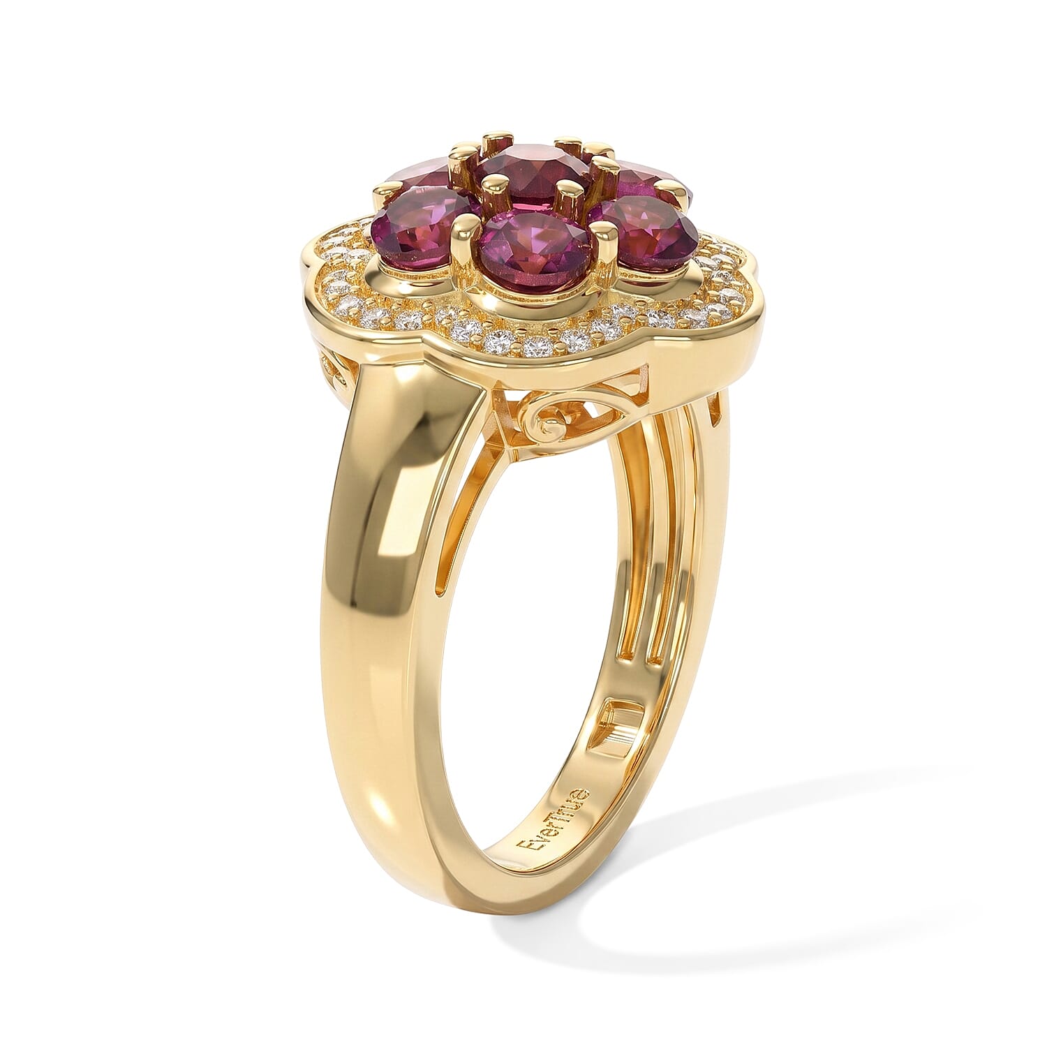 EverTrue AAA Radiant Ember Garnet and Moissanite 1.75 ctw Ring in 18K YG Plated (Size 8.0)