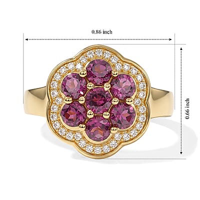 EverTrue AAA Radiant Ember Garnet and Moissanite 1.75 ctw Ring in 18K YG Plated (Size 8.0)