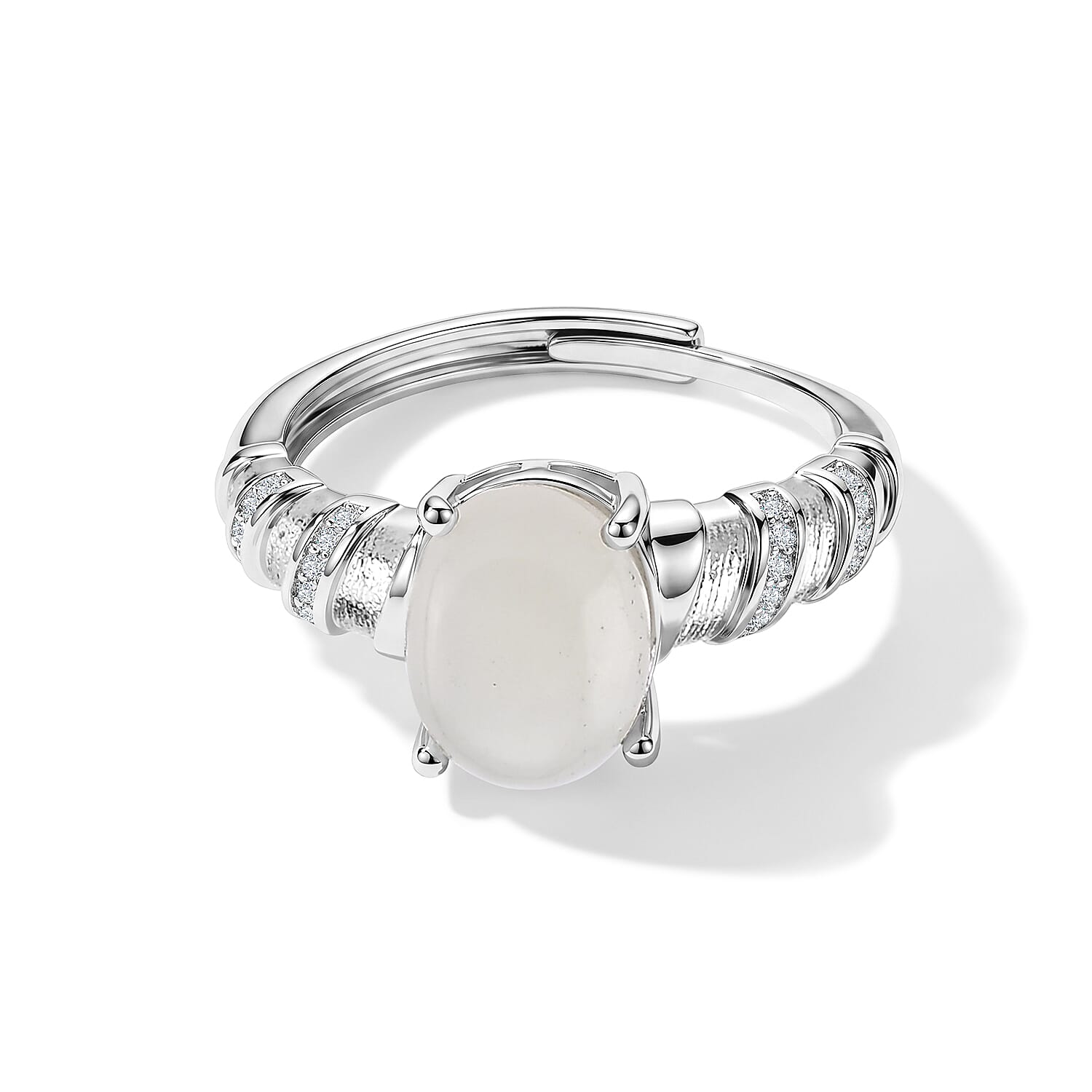 Nephrite Jade and Simulated Diamond 3.00 ctw Ring in Silvertone (Adjustable)