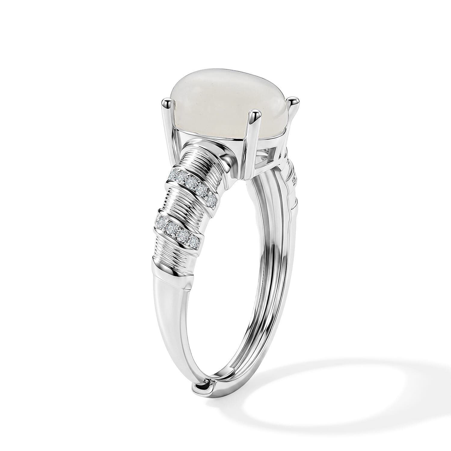 Nephrite Jade and Simulated Diamond 3.00 ctw Ring in Silvertone (Adjustable)
