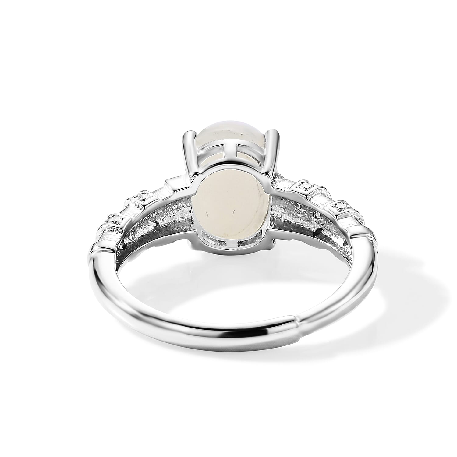 Nephrite Jade and Simulated Diamond 3.00 ctw Ring in Silvertone (Adjustable)