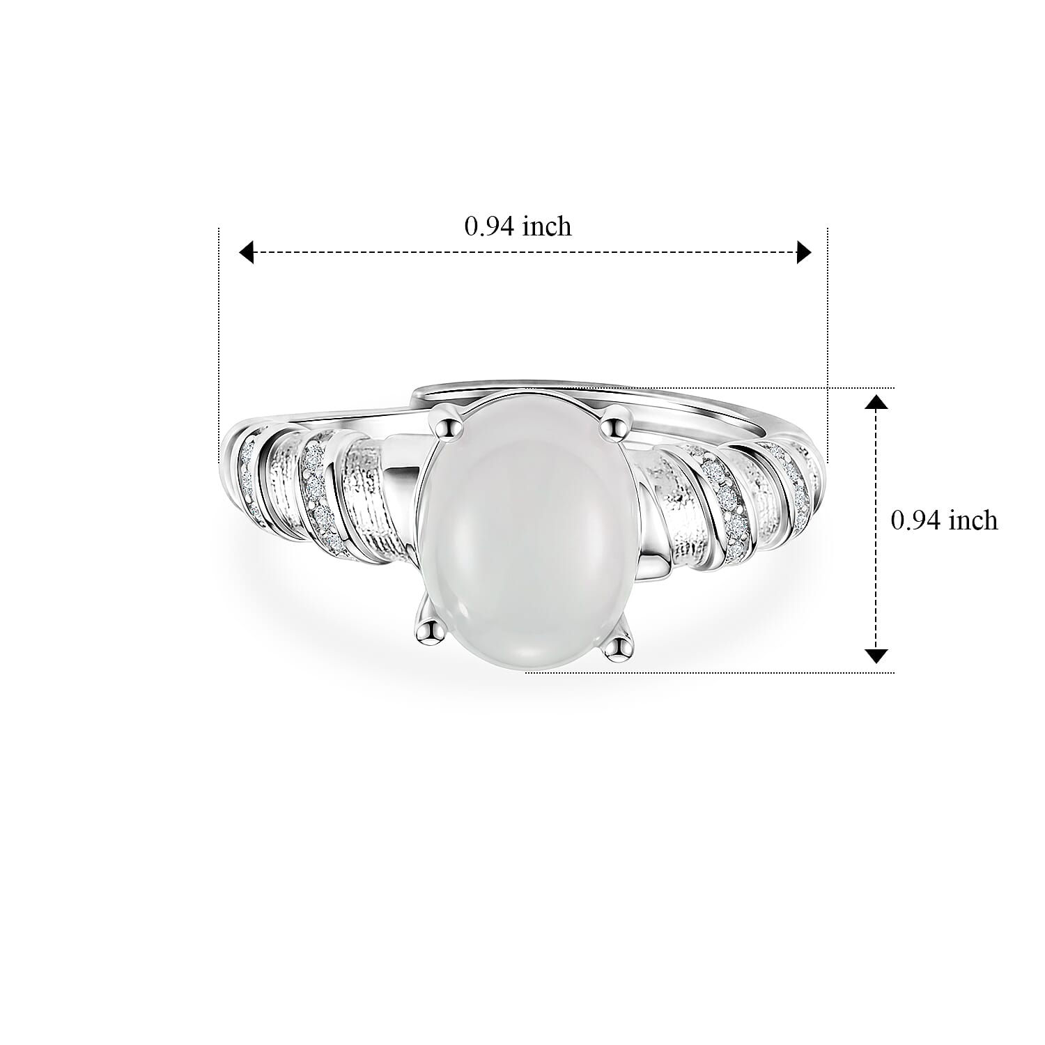 Nephrite Jade and Simulated Diamond 3.00 ctw Ring in Silvertone (Adjustable)