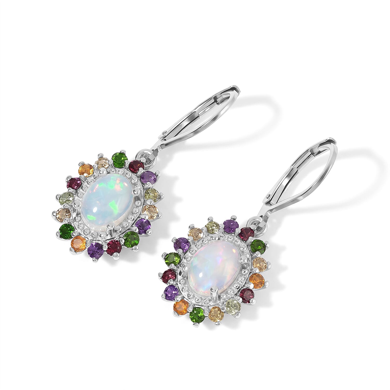 EverTrue Ethiopian Welo Opal and Multi Gemstone 2.80 ctw Earrings in Platinum Bond