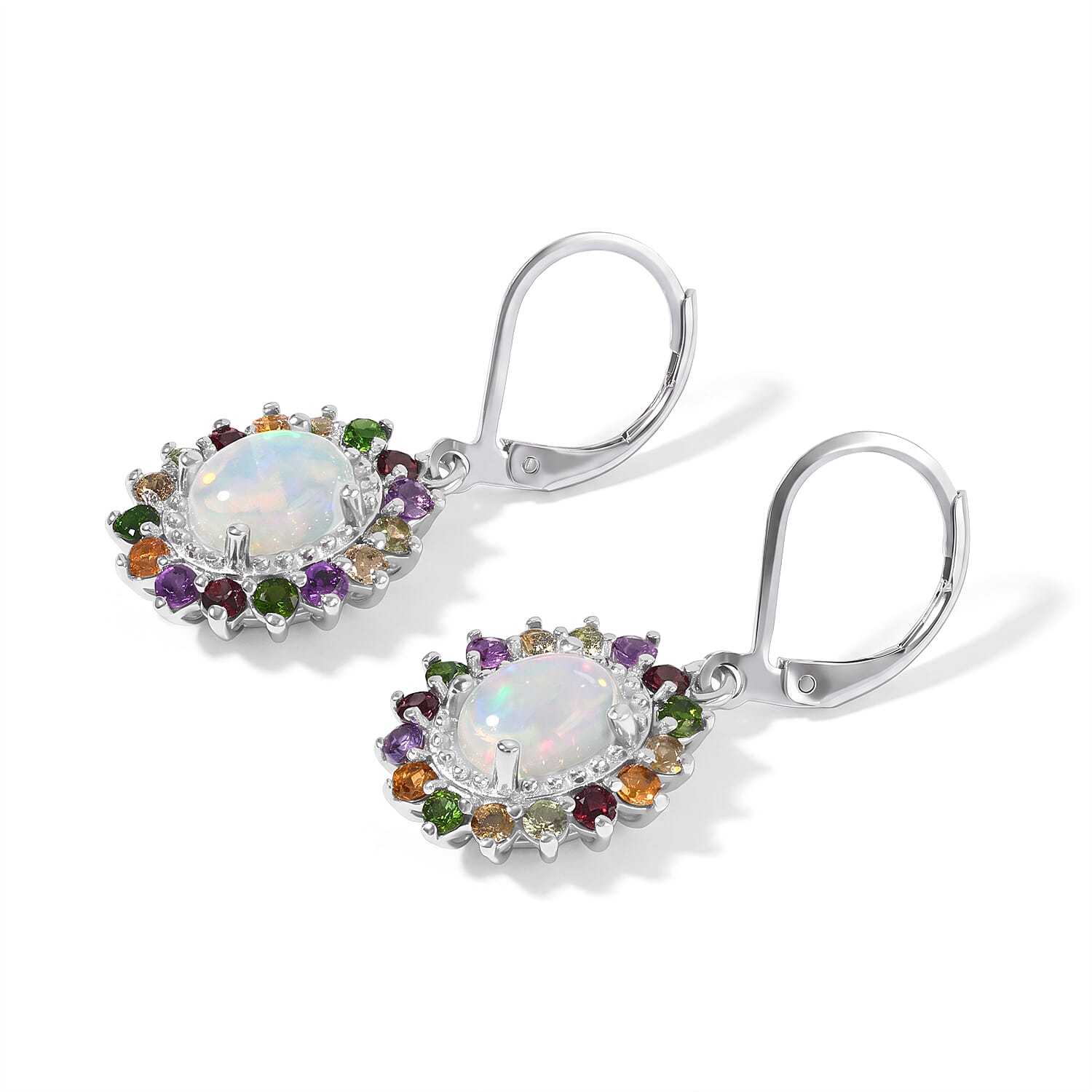 EverTrue Ethiopian Welo Opal and Multi Gemstone 2.80 ctw Earrings in Platinum Bond