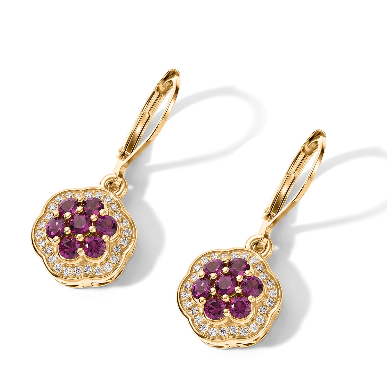 EverTrue AAA Radiant Ember Garnet and Moissanite 1.50 ctw Earrings in 18K YG Plated