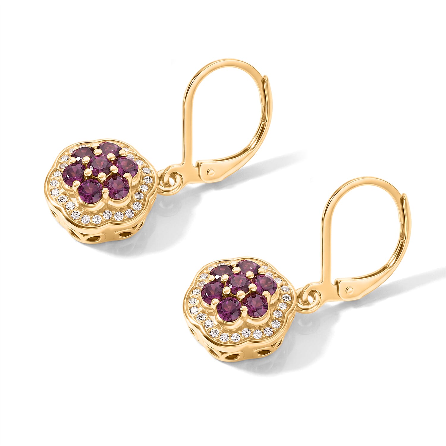 EverTrue AAA Radiant Ember Garnet and Moissanite 1.50 ctw Earrings in 18K YG Plated