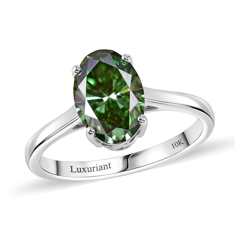 SGL Certified Luxuriant Lab Grown Green Diamond IR (VS) 1.90 ctw Ring in 10K White Gold (Size 5.0)