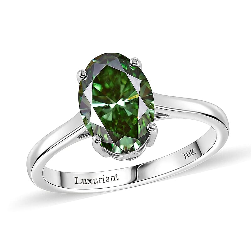 SGL Certified Luxuriant Lab Grown Green Diamond IR (VS) 1.90 ctw Ring in 10K White Gold (Size 5.0)