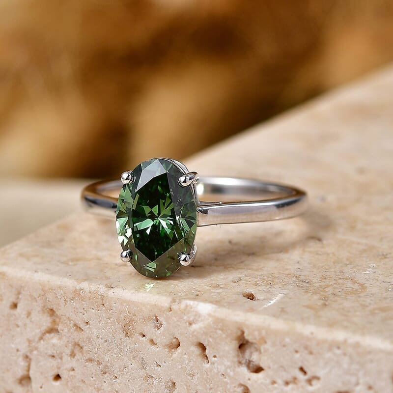 SGL Certified Luxuriant Lab Grown Green Diamond IR (VS) 1.90 ctw Ring in 10K White Gold (Size 5.0)