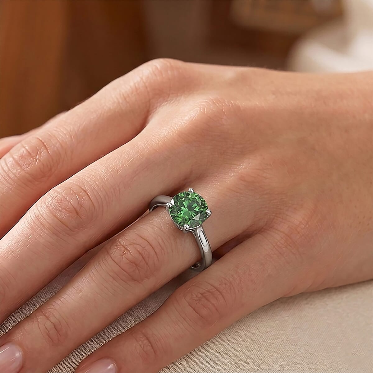 SGL Certified Luxuriant Lab Grown Green Diamond (IR) VS 2.00 ctw Ring in 10K White Gold (Size 8.0) image number 1