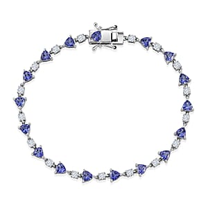 D'Joy Tanzanite and Moissanite 5.30 ctw Majestic Teardrop Bracelet in Rhodium Over Sterling Silver (7.25 In)