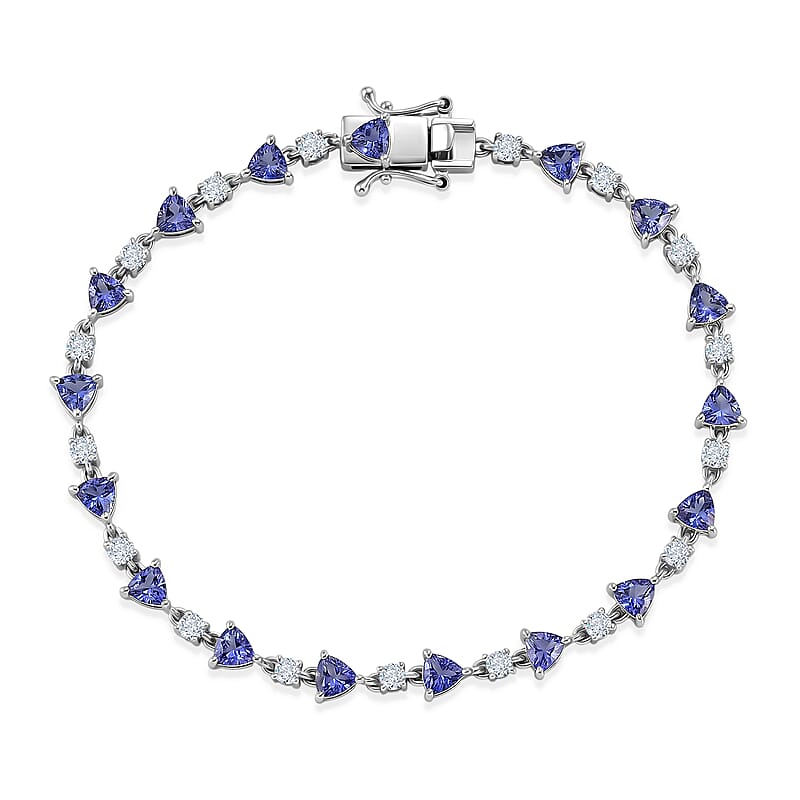 D'Joy Tanzanite and Moissanite 5.30 ctw Majestic Teardrop Bracelet in Rhodium Over Sterling Silver (7.25 In)