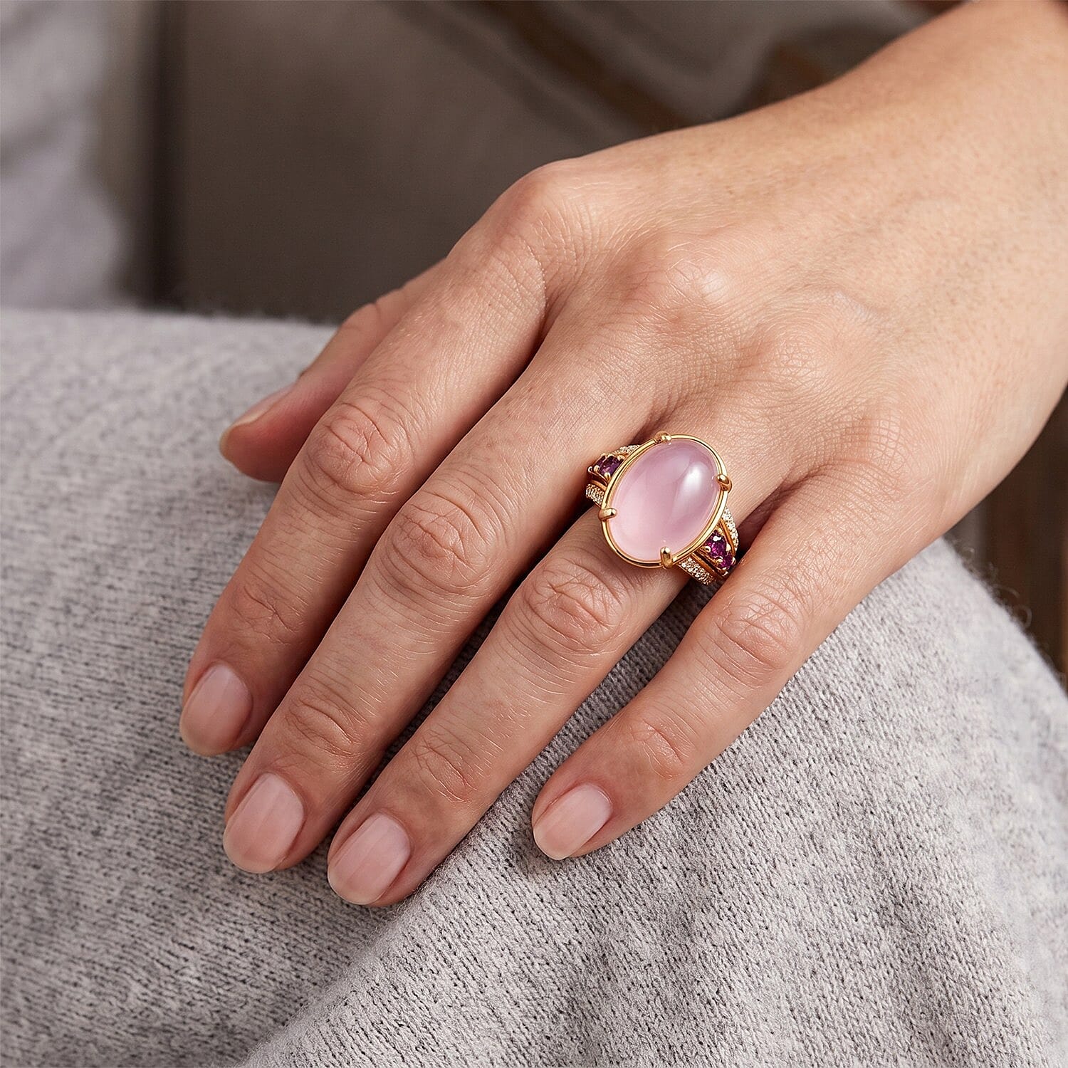 EverTrue Kunzite and Multi Gemstone 12.65 ctw Ring in 18K YG Plated (Size 6.0)