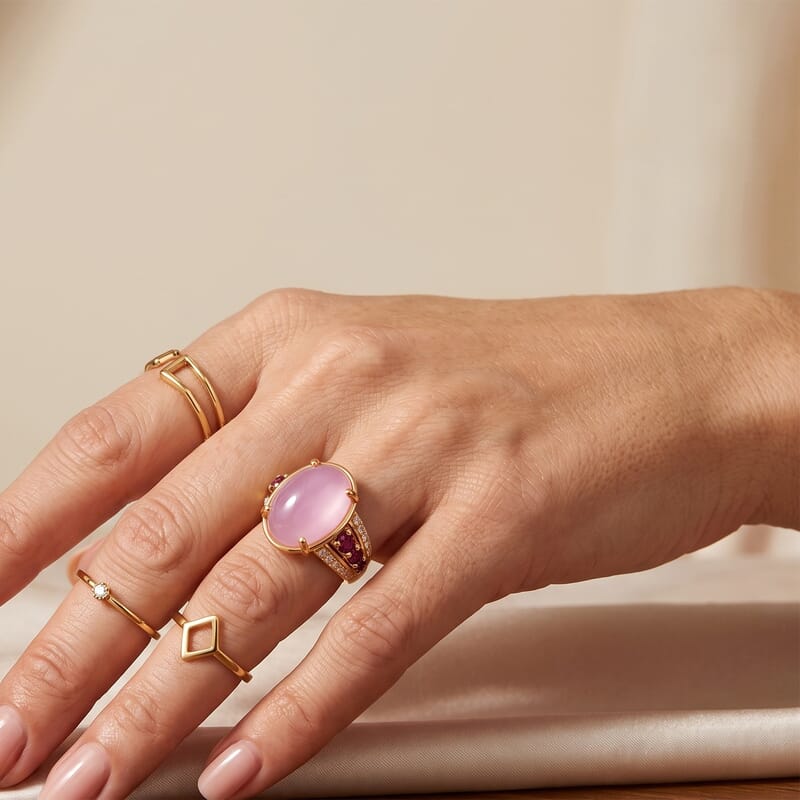 EverTrue Kunzite and Multi Gemstone 12.65 ctw Blush Majesty Ring in 18K YG Plated (Size 6.0)