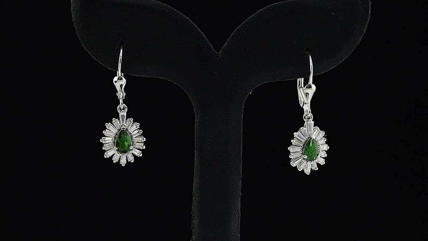 D''Joy Chrome Diopside, Moissanite Earrings in Rhodium Over Sterling Silver