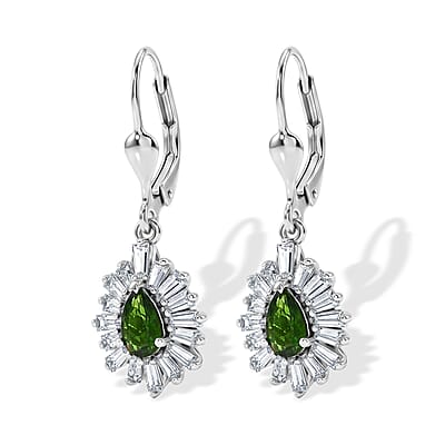 D'Joy Chrome Diopside and Moissanite 2.00 ctw Earrings in Rhodium Over Sterling Silver