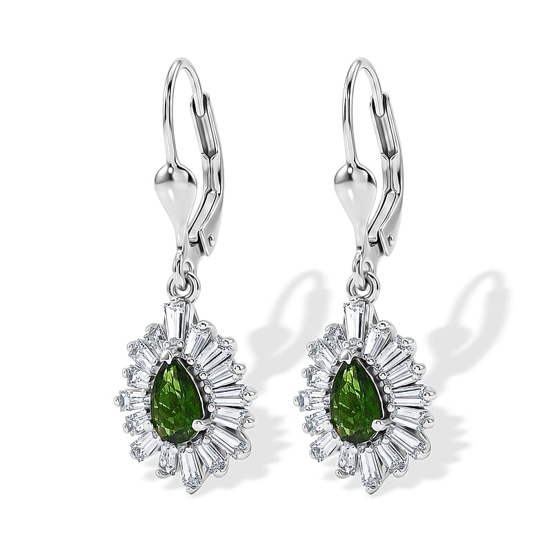 D'Joy Chrome Diopside and Moissanite 2.00 ctw Earrings in Rhodium Over Sterling Silver