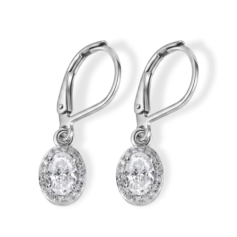 EverTrue 100 Facets Moissanite 1.10 ctw Earrings in Platinum Bond with Stainless Steel