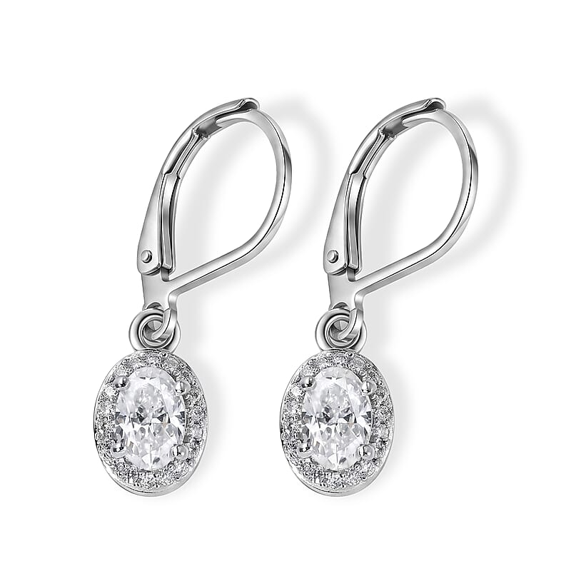 EverTrue 100 Facets Moissanite 1.10 ctw Earrings in Platinum Bond with Stainless Steel
