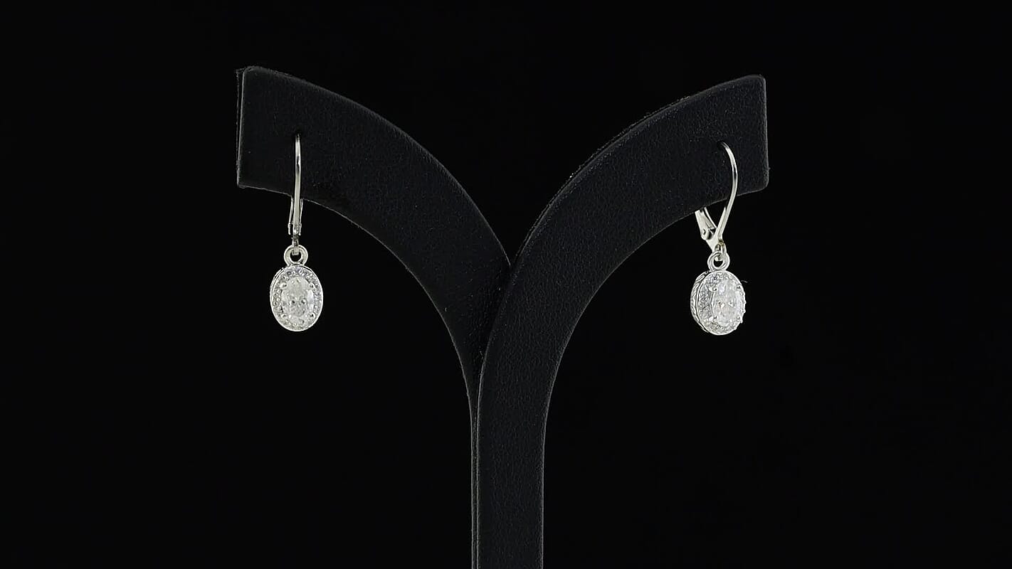 EverTrue 100 Facets Moissanite (Ovl 6x4mm) Earrings in Platinum Bond with Stainless Steel 1.10 ctw 8624865