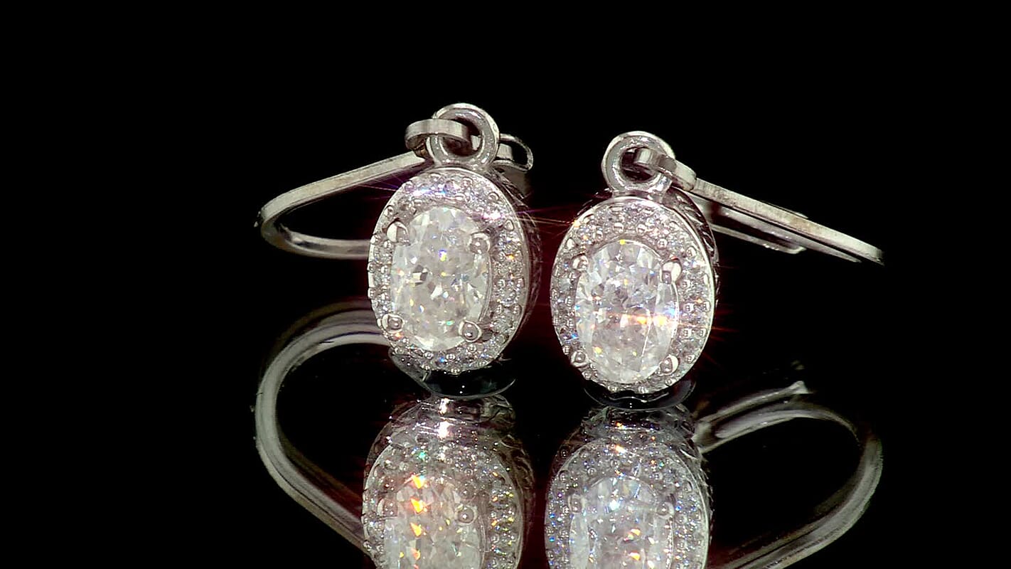 EverTrue 100 Facets Moissanite (Ovl 6x4mm) Earrings in Platinum Bond with Stainless Steel 1.10 ctw 8624865