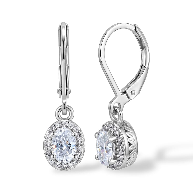EverTrue 100 Facets Moissanite 1.10 ctw Earrings in Platinum Bond with Stainless Steel