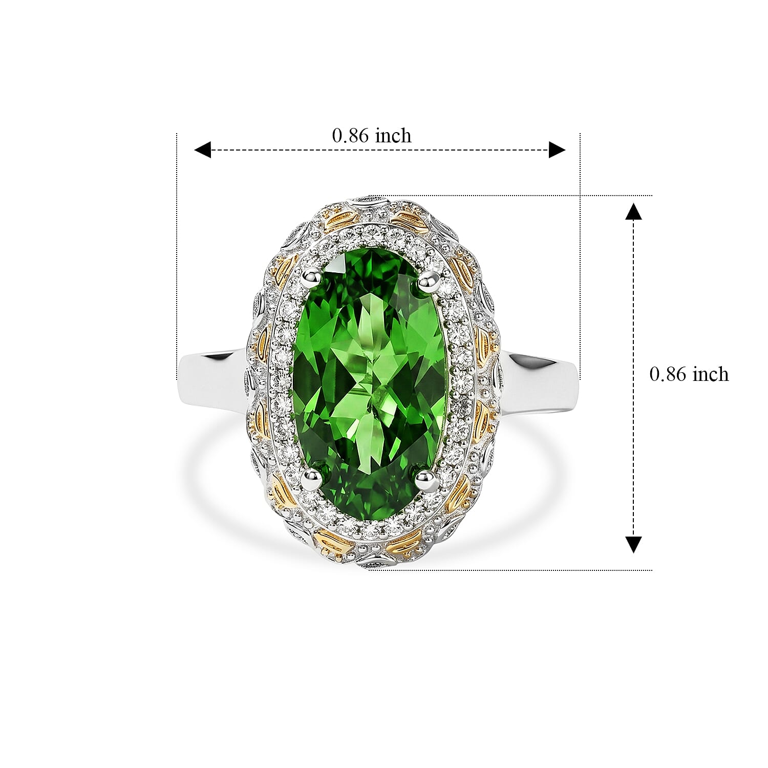 EverTrue Chartreuse Quartz (Triplet) and White Zircon 4.50 ctw Garden of Light Ring in 18K YG Plated and Platinum Bond (Size 6.0)
