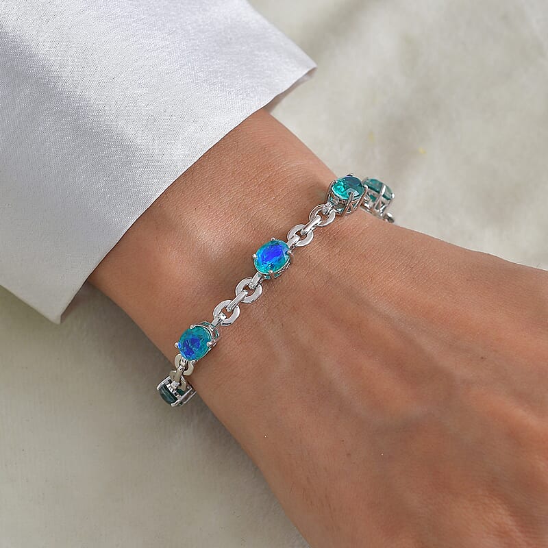 EverTrue Peacock Quartz (Triplet) 9.85 ctw Majesty Wave Bracelet in Platinum Bond (6.50 In)