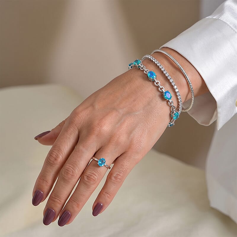 EverTrue Peacock Quartz (Triplet) 9.85 ctw Majesty Wave Bracelet in Platinum Bond (6.50 In)