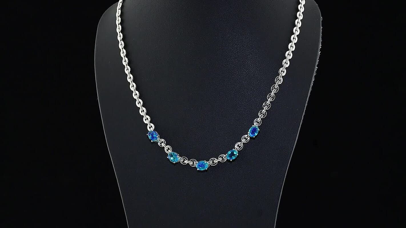 EverTrue Peacock Quartz Majesty Wave Necklace (18-20 Inches) in Platinum Bond 7.00 ctw