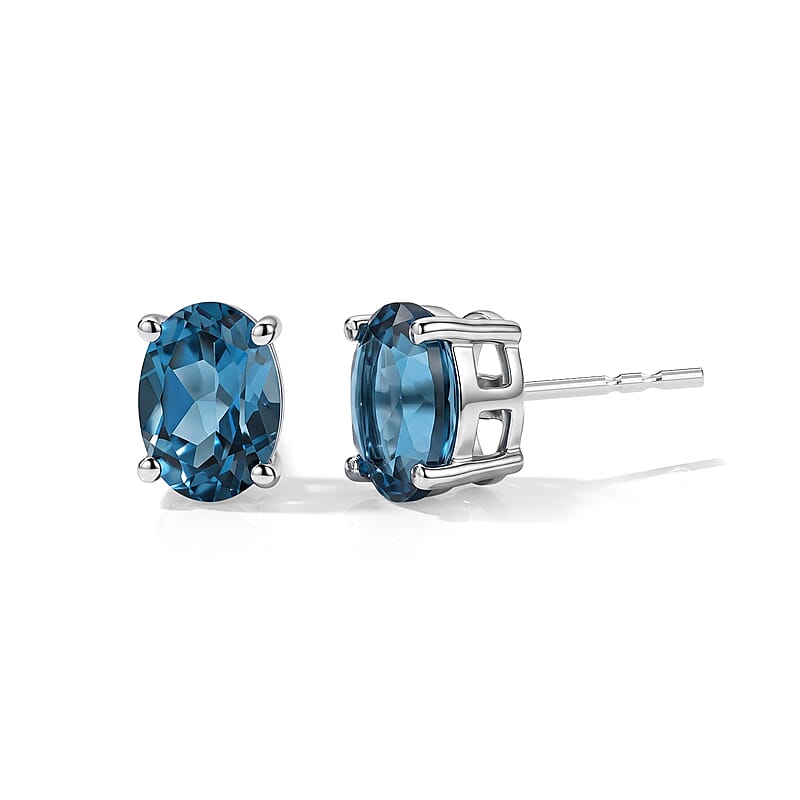 D'Joy London Blue Topaz 2.15 ctw Stud Earrings in Rhodium Over Sterling Silver