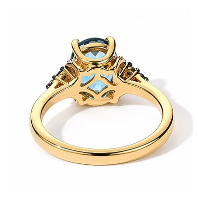 D'Joy London Blue Topaz, Blue and White Diamond 2.40 ctw Legacy Veil Ring in 18K Vermeil Yellow Gold and Rhodium Over Sterling Silver (Size 7.0)