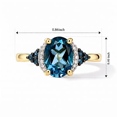 D'Joy London Blue Topaz, Blue and White Diamond 2.40 ctw Legacy Veil Ring in 18K Vermeil Yellow Gold and Rhodium Over Sterling Silver (Size 7.0)