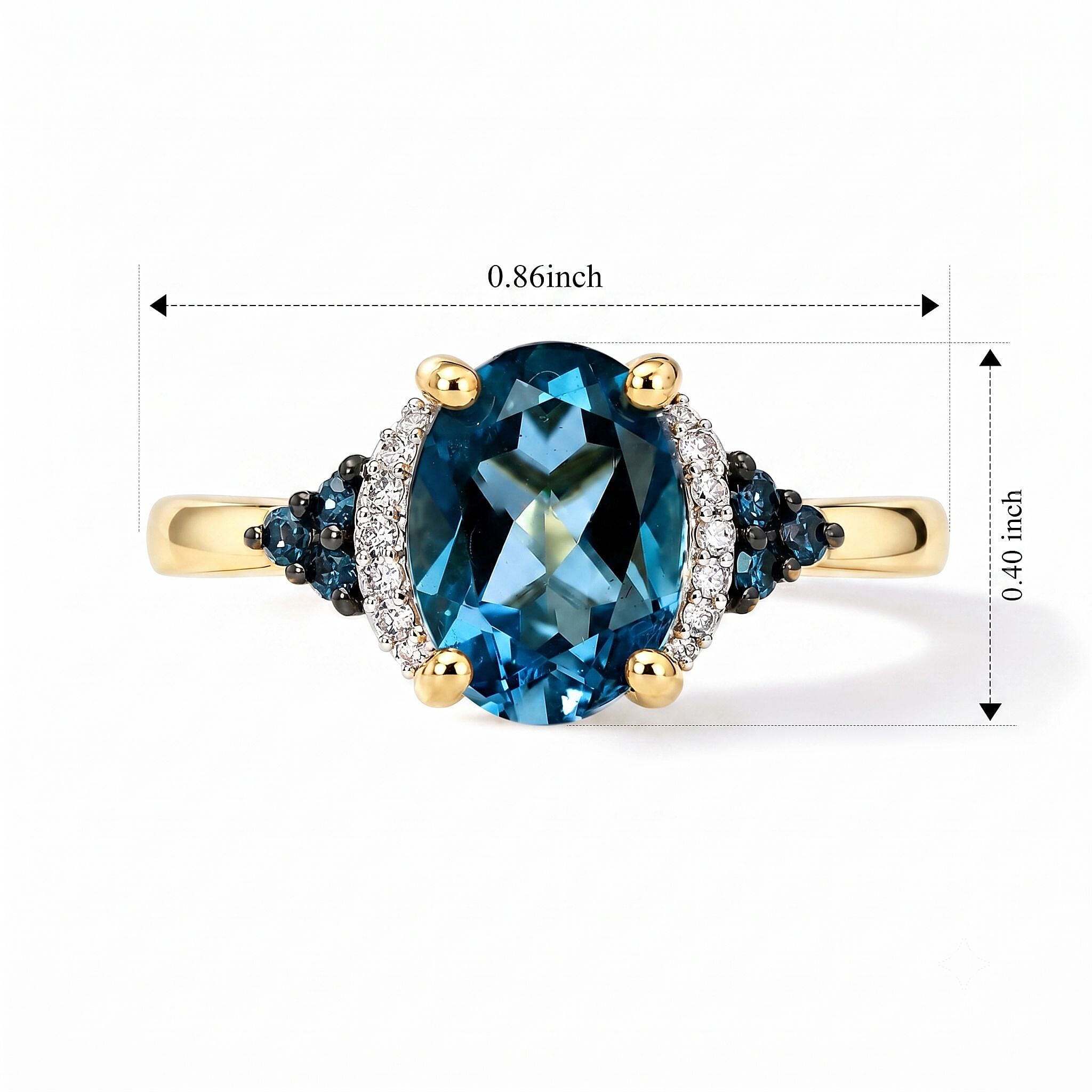 D'Joy London Blue Topaz, Blue and White Diamond 2.40 ctw Legacy Veil Ring in 18K Vermeil Yellow Gold and Rhodium Over Sterling Silver (Size 8.0)