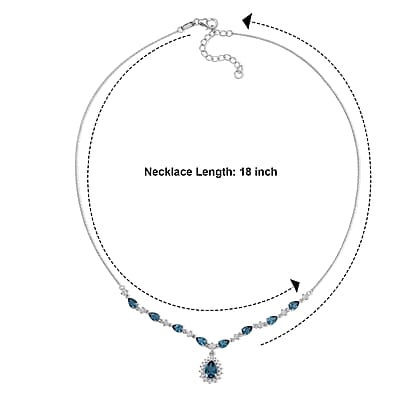 D'Joy Premium London Blue Topaz and Moissanite 5.90 ctw Necklace in Rhodium Over Sterling Silver 18 Inches