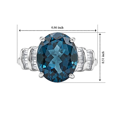 D'Joy London Blue Topaz and Diamond 6.00 ctw Ring in Rhodium Over Sterling Silver (Size 6.0)