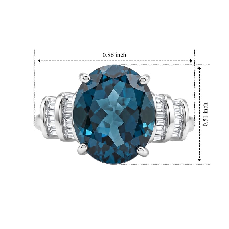 D'Joy London Blue Topaz and Diamond 6.00 ctw Royal Radiance Ring in Rhodium Over Sterling Silver (Size 6.0)
