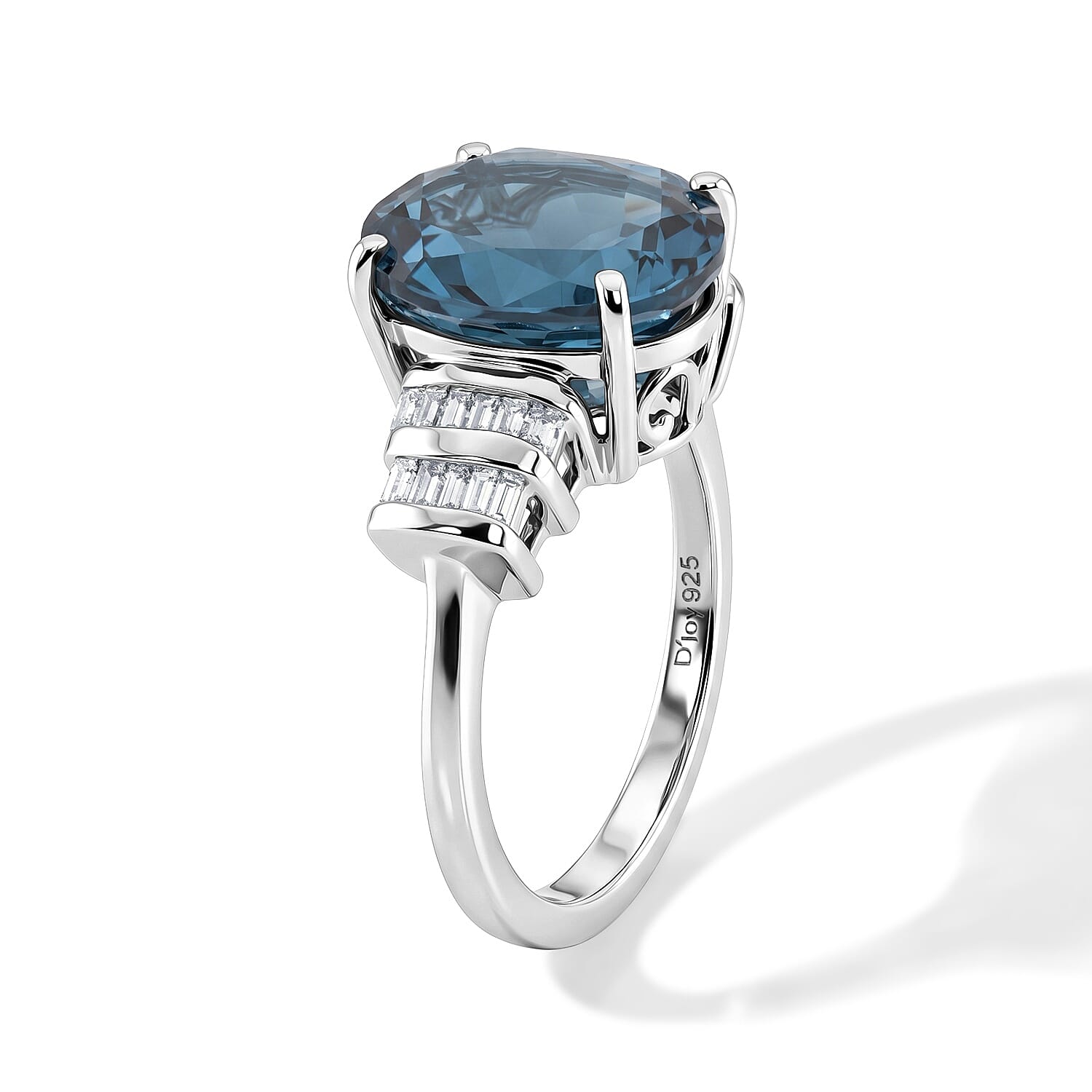 D'Joy London Blue Topaz and Diamond 6.00 ctw Royal Radiance Ring in Rhodium Over Sterling Silver (Size 8.0)