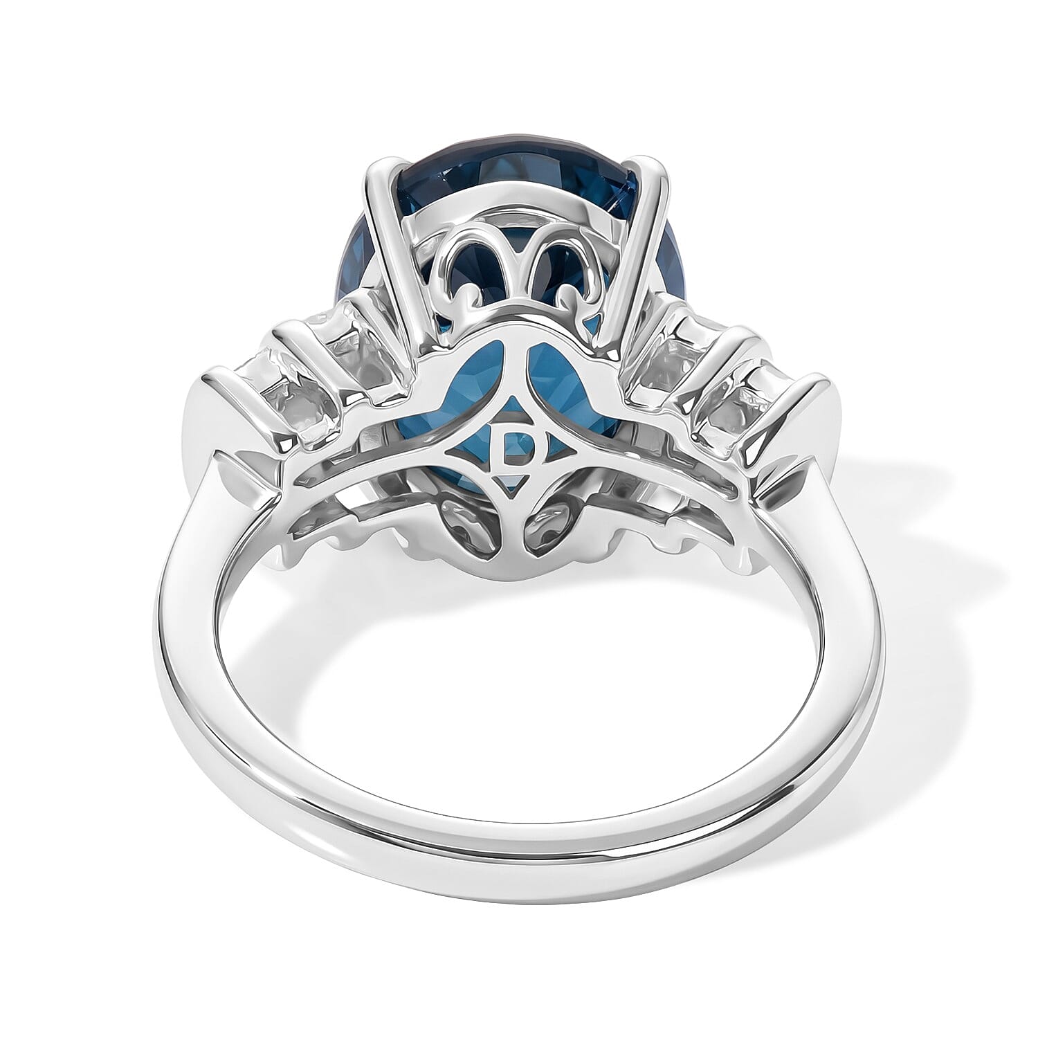 D'Joy London Blue Topaz and Diamond 6.00 ctw Royal Radiance Ring in Rhodium Over Sterling Silver (Size 8.0)