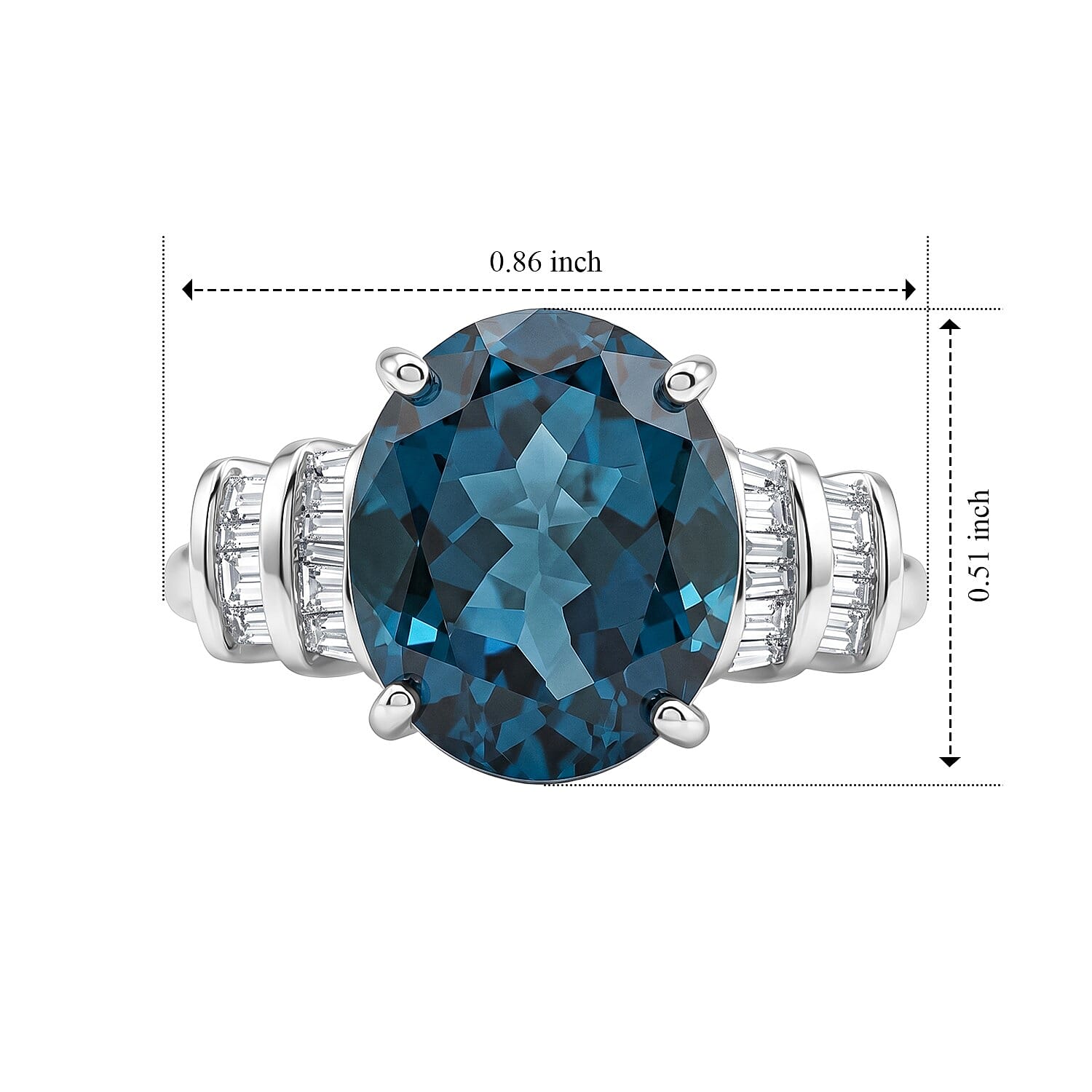 D'Joy London Blue Topaz and Diamond 6.00 ctw Royal Radiance Ring in Rhodium Over Sterling Silver (Size 8.0)