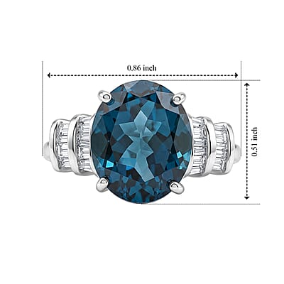 D'Joy London Blue Topaz and Diamond 6.00 ctw Royal Radiance Ring in Rhodium Over Sterling Silver (Size 8.0)