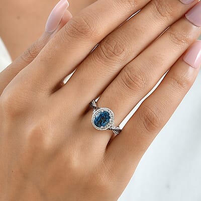 D'Joy London Blue Topaz, Brown and White Zircon 2.85 ctw Ring in Rhodium Over Sterling Silver (Size 5.0)