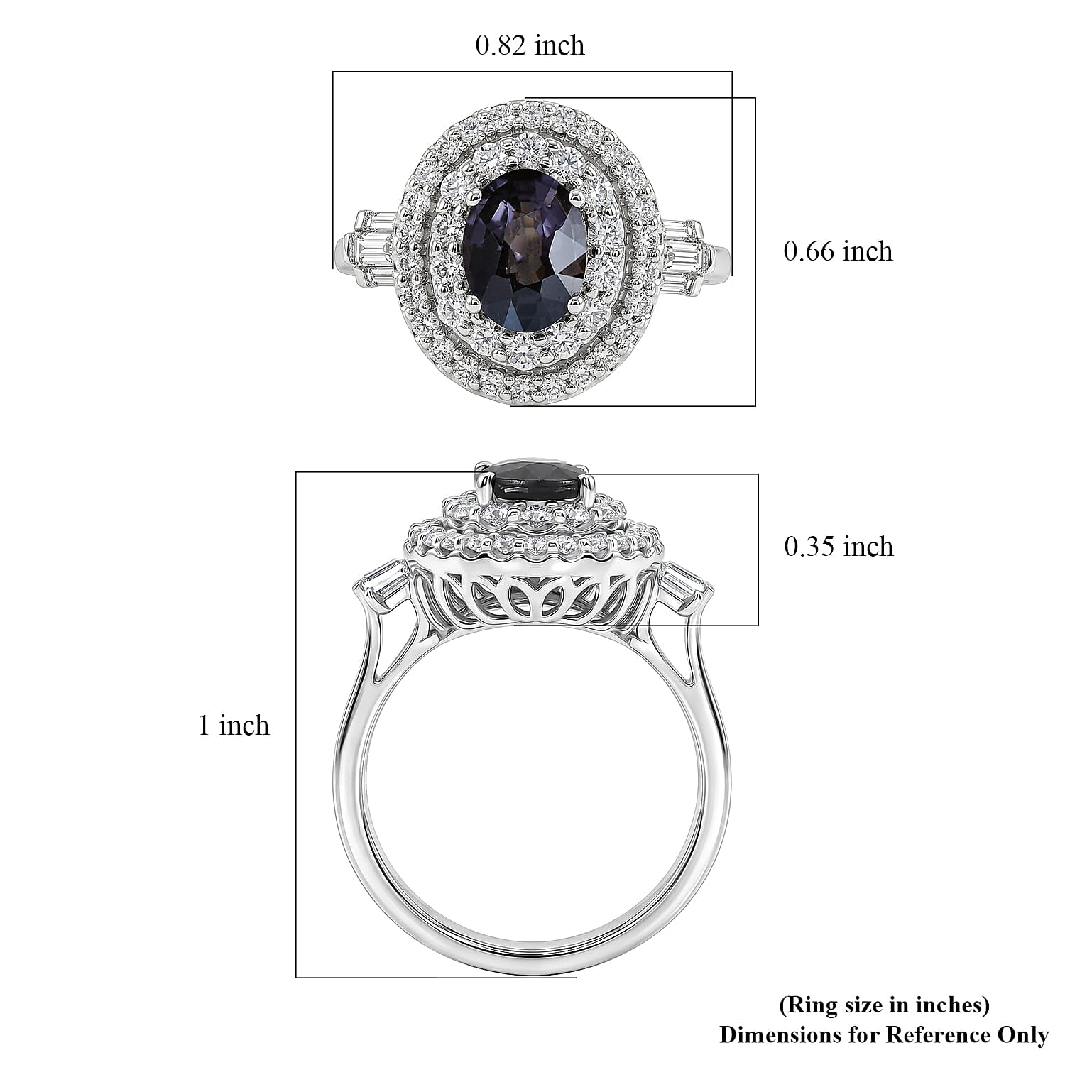 Certified & Appraised D'Joy Premium Platinum Spinel and Moissanite 2.10 ctw Ring in Rhodium Over Sterling Silver (Size 6.0)
