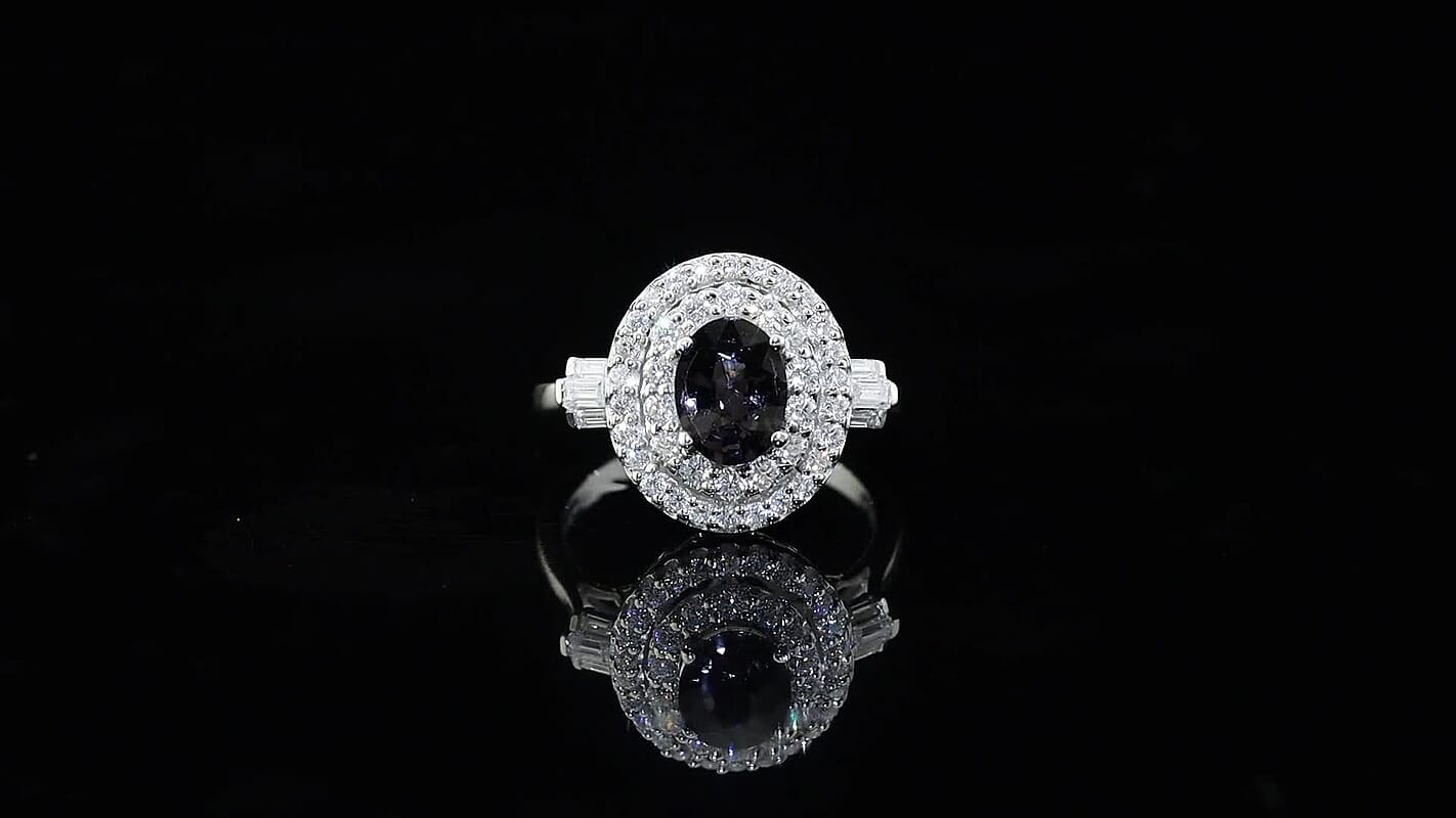 Certified & Appraised D'Joy Premium Platinum Spinel, Moissanite Ring in Rhodium Over Sterling Silver (Size 10.0) 2.10 ctw